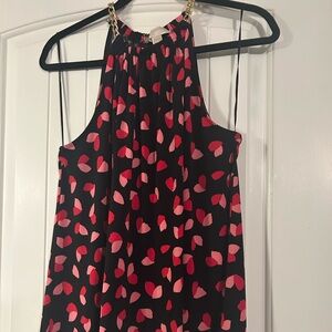 Michael Kors Black Camisole with Red Heart Pattern and Gold Straps